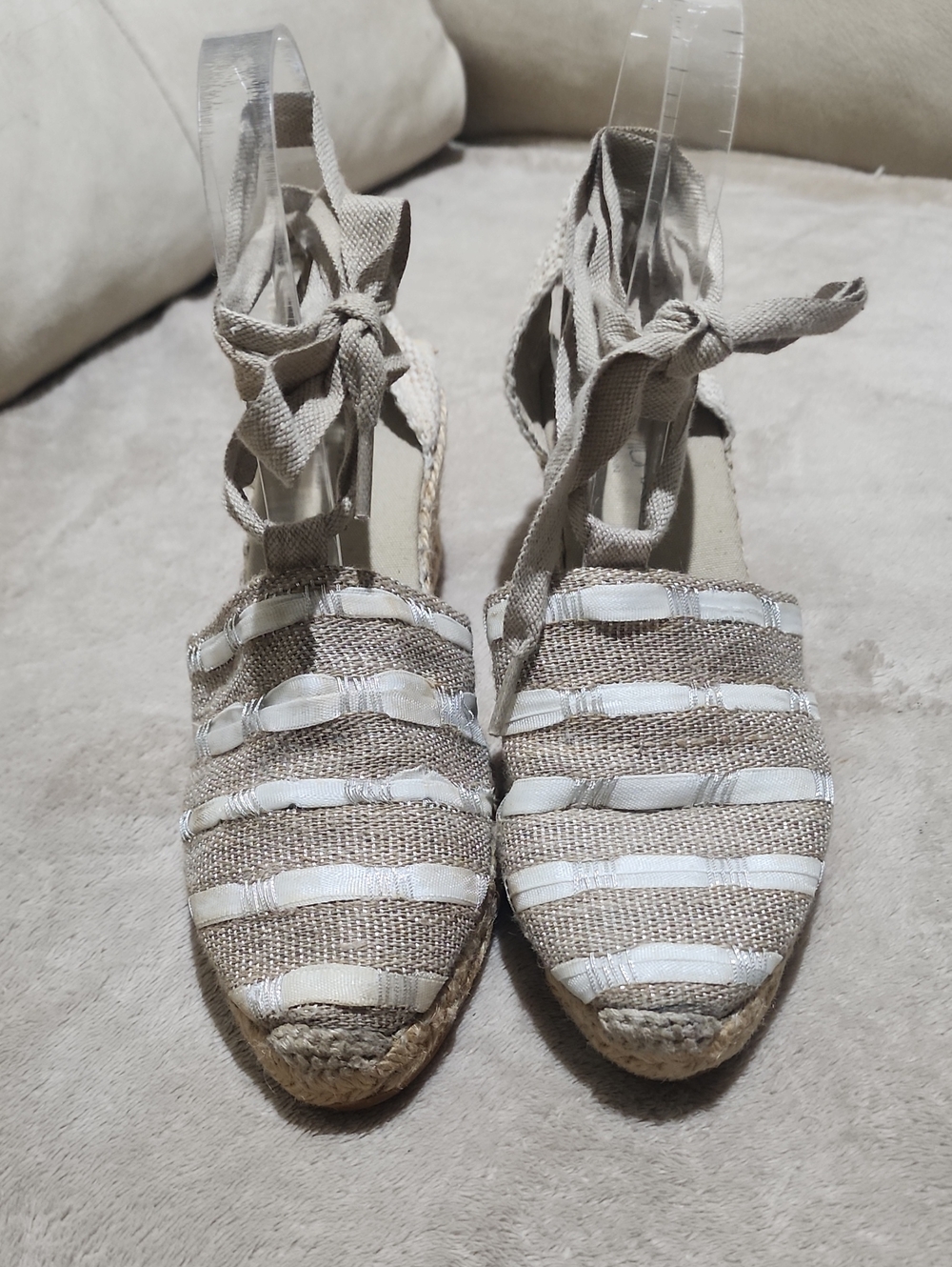 Eric Michael Neutral Beige and White Wedge Espadrilles